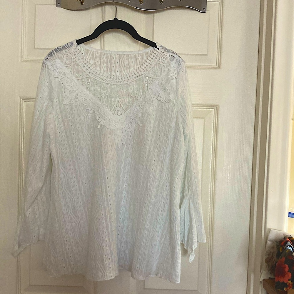 White lace top long sleeves with flare size medium